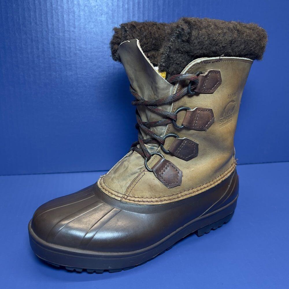 Sorel Alpine Duck Boots Leather Brown Badger Winter Snow Rubber toe Women 8